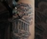 Ancient Greek Temple Tattoo in Progress | Cinematic Macro Black & Grey Masterpiece.