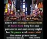 Restaurants in New York City for one person to eat out every night for 54 years.